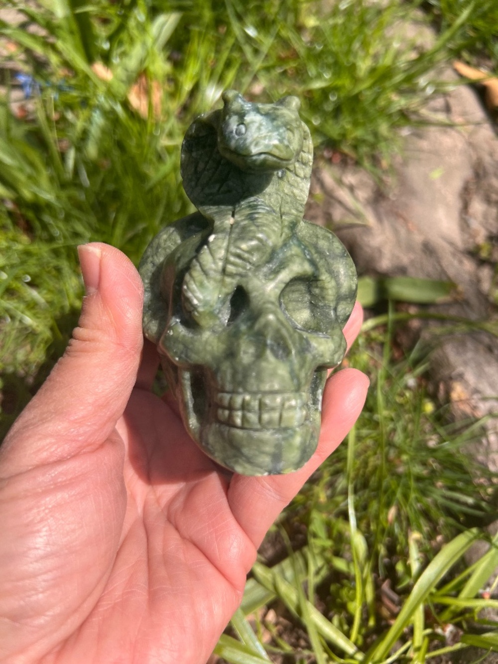 Jade (1) skull with snake carving |  Crystal